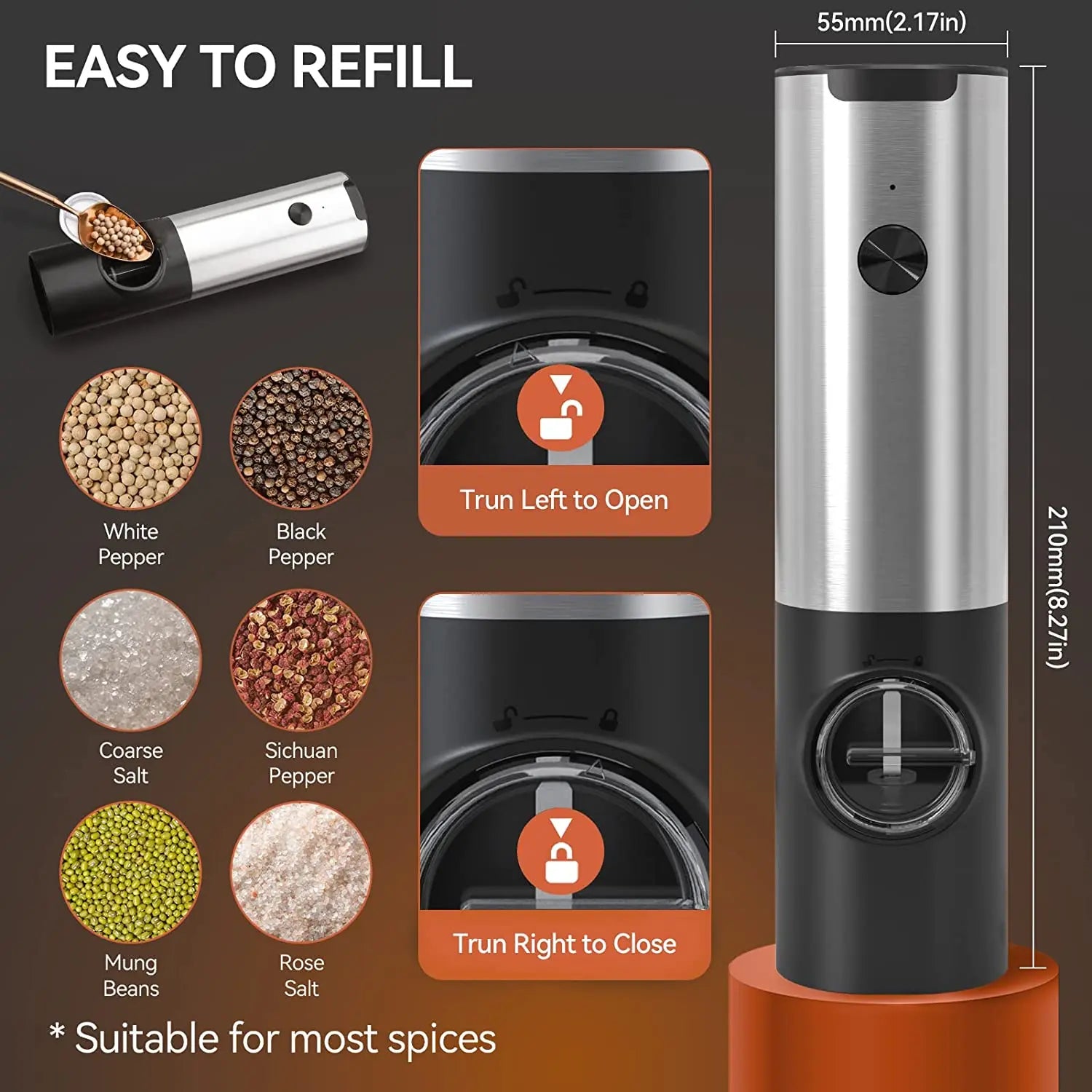 USB Rechargeable Electric Salt Pepper Grinder